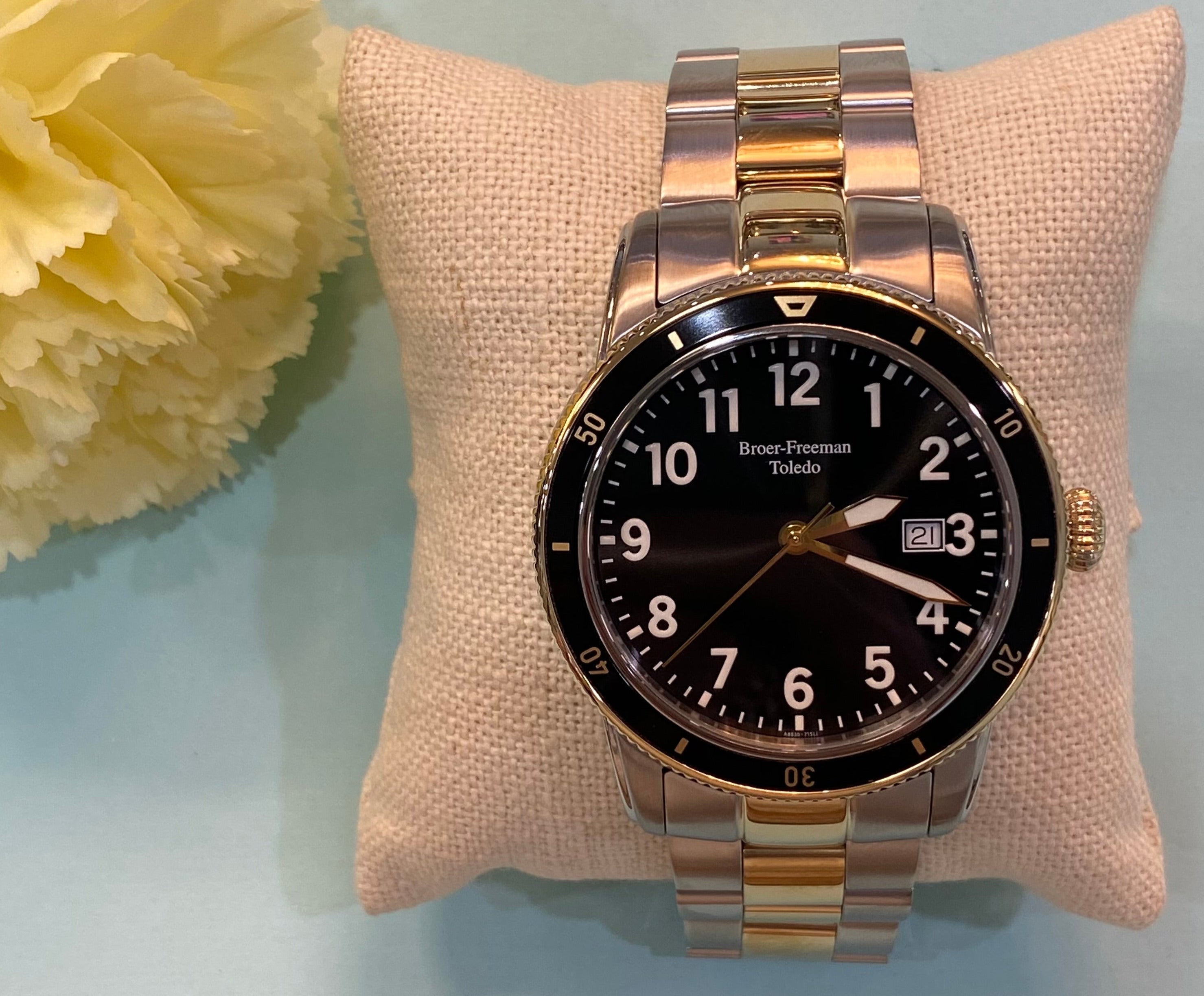 Black Dial Two Toned Bracelet Diver's Watch