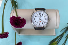 Load image into Gallery viewer, White Dial Grey Leather Stainless Steel Watch