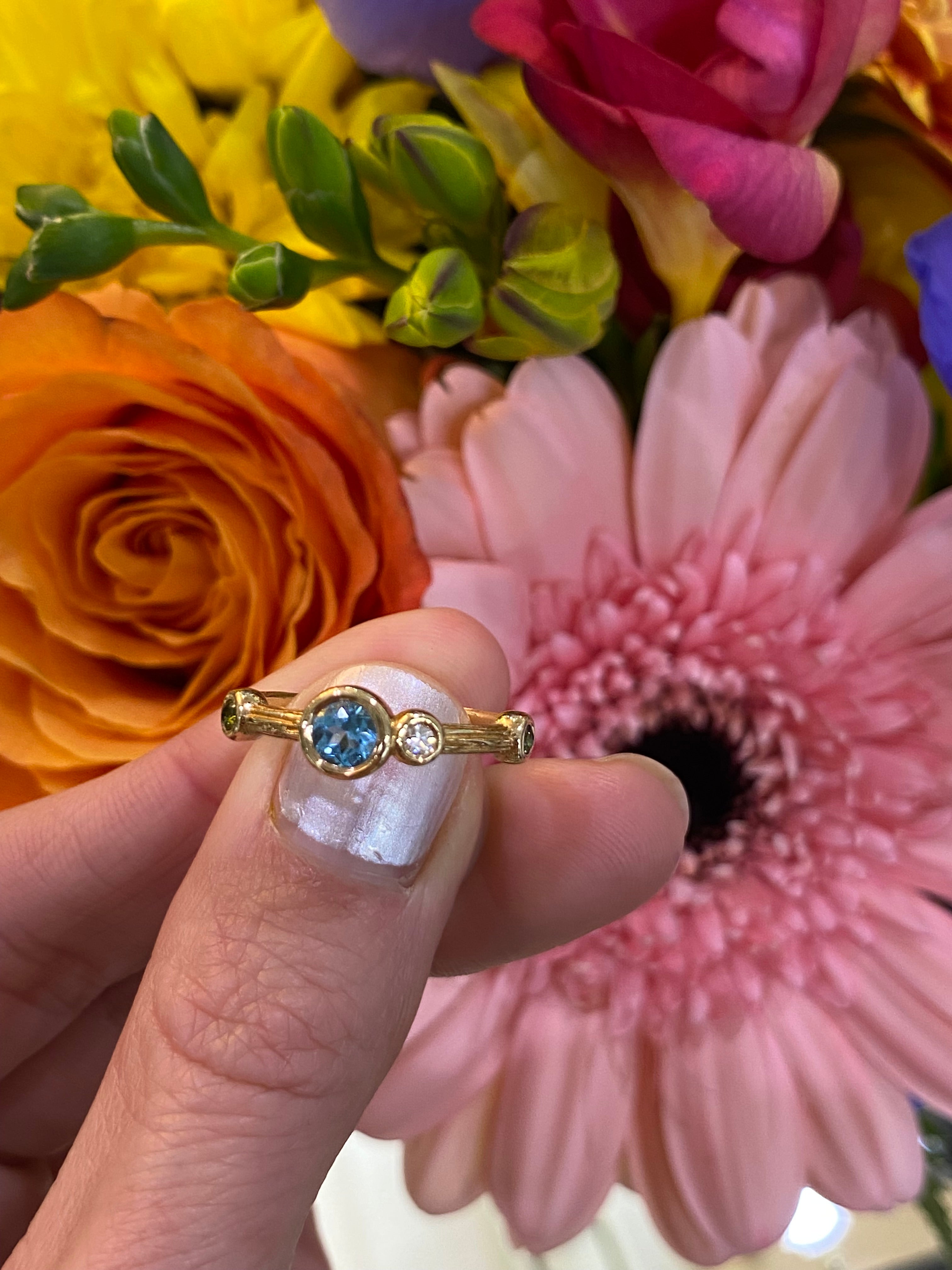 Yellow Gold Multi Gemstone Stackable Ring