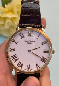 White Dial Gold Accent Brown Leather Bracelet Watch