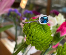 Load image into Gallery viewer, White Gold Deep Blue Topaz and Diamond Ring