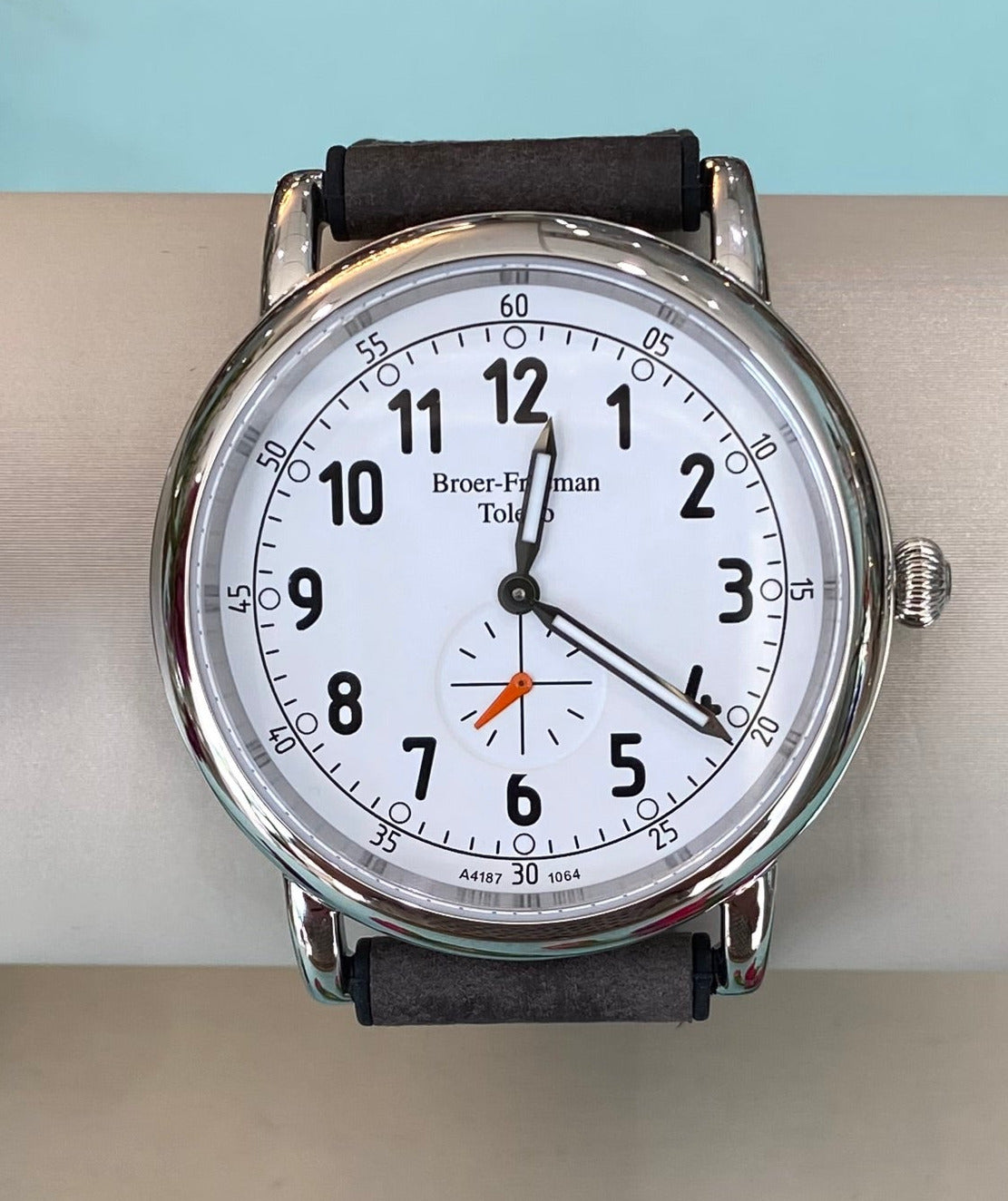 White Dial Grey Leather Stainless Steel Watch