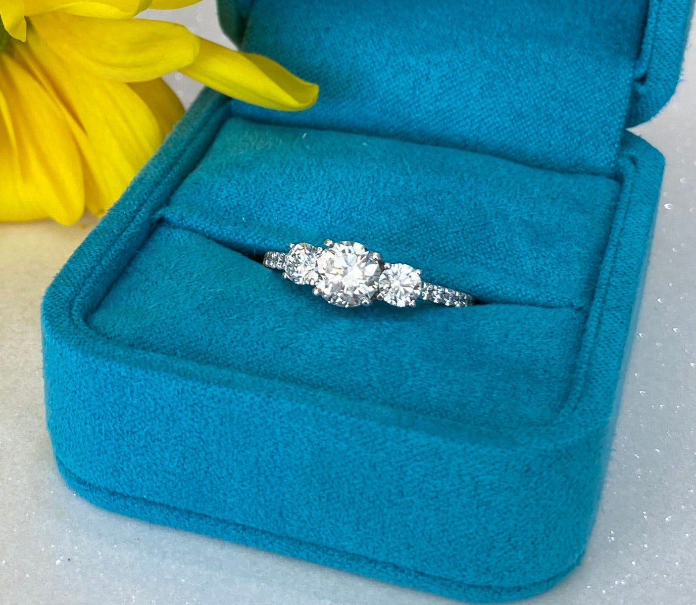Three Stone Round Diamond Platinum Engagement Ring