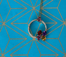 Load image into Gallery viewer, Gemstone and Diamond Circular Bouquet Pendant Necklace