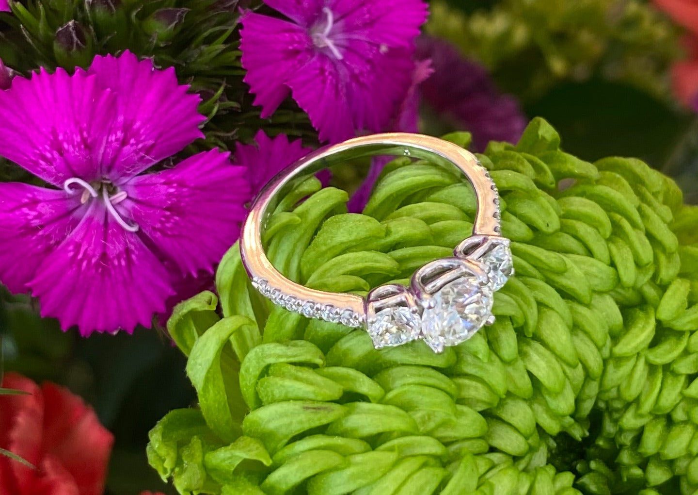 Three Stone Round Diamond Platinum Engagement Ring