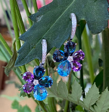 Load image into Gallery viewer, Cool Color Gemstone & Diamond Floral Earrings