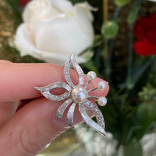 Load image into Gallery viewer, Vintage Floral Arrangement Pearl and Diamond Earrings