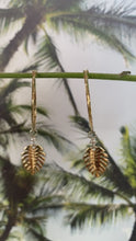 Load and play video in Gallery viewer, Yellow Gold Palm Tree Drop Hoop Earrings