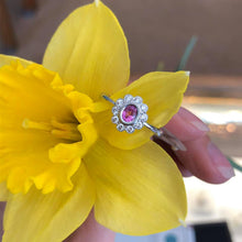 Load image into Gallery viewer, Pink Sapphire and Diamond Halo Ring