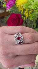 Load and play video in Gallery viewer, Oval Ruby & Diamond Three Stone Ring