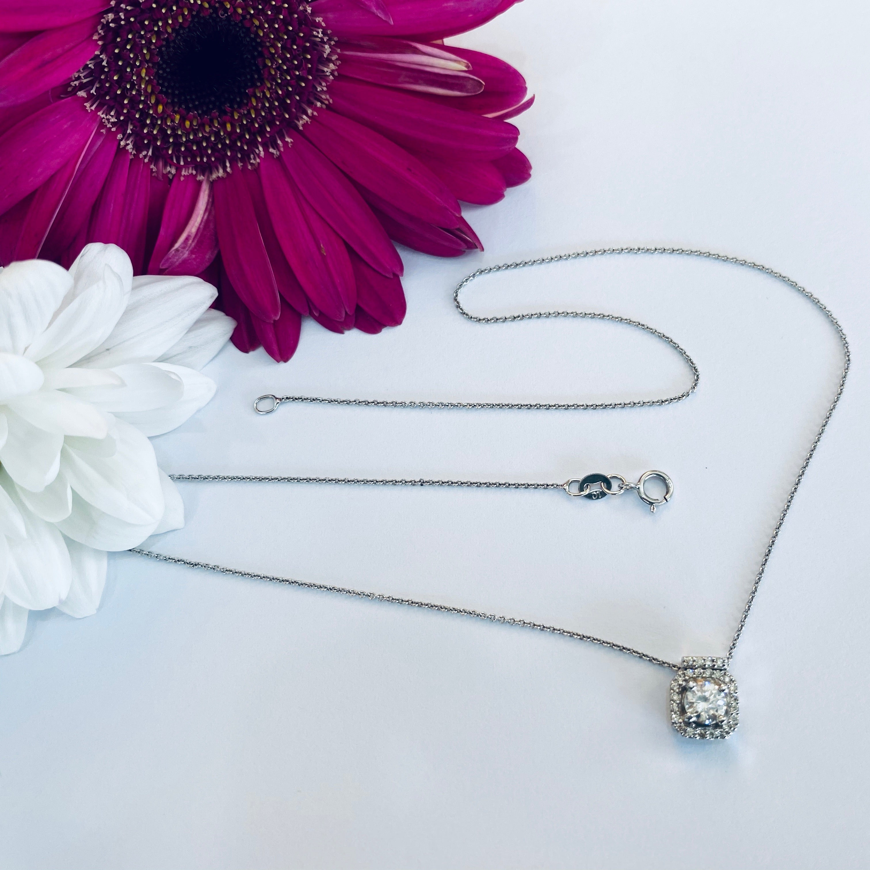 Diamond Square Halo Necklace