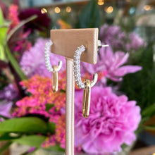 Load image into Gallery viewer, Paper Clip Diamond & Gold Drop Earrings in White and Yellow Gold