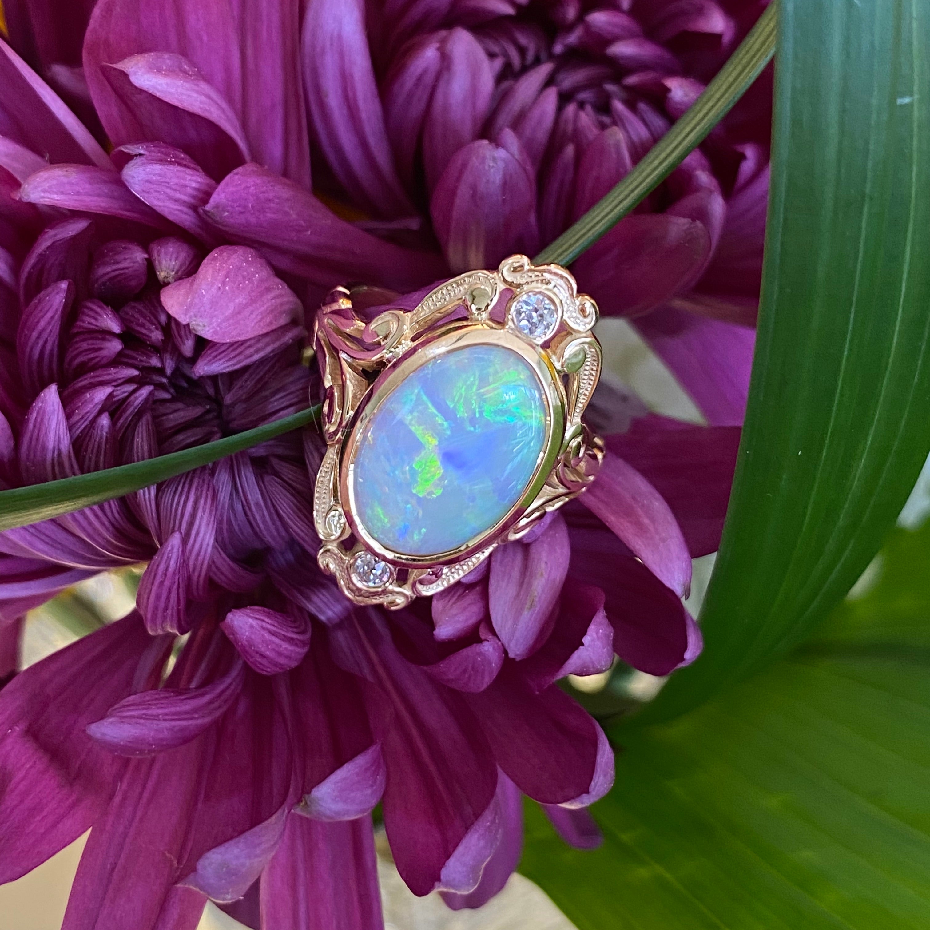 Vintage Opal & Diamond Ring