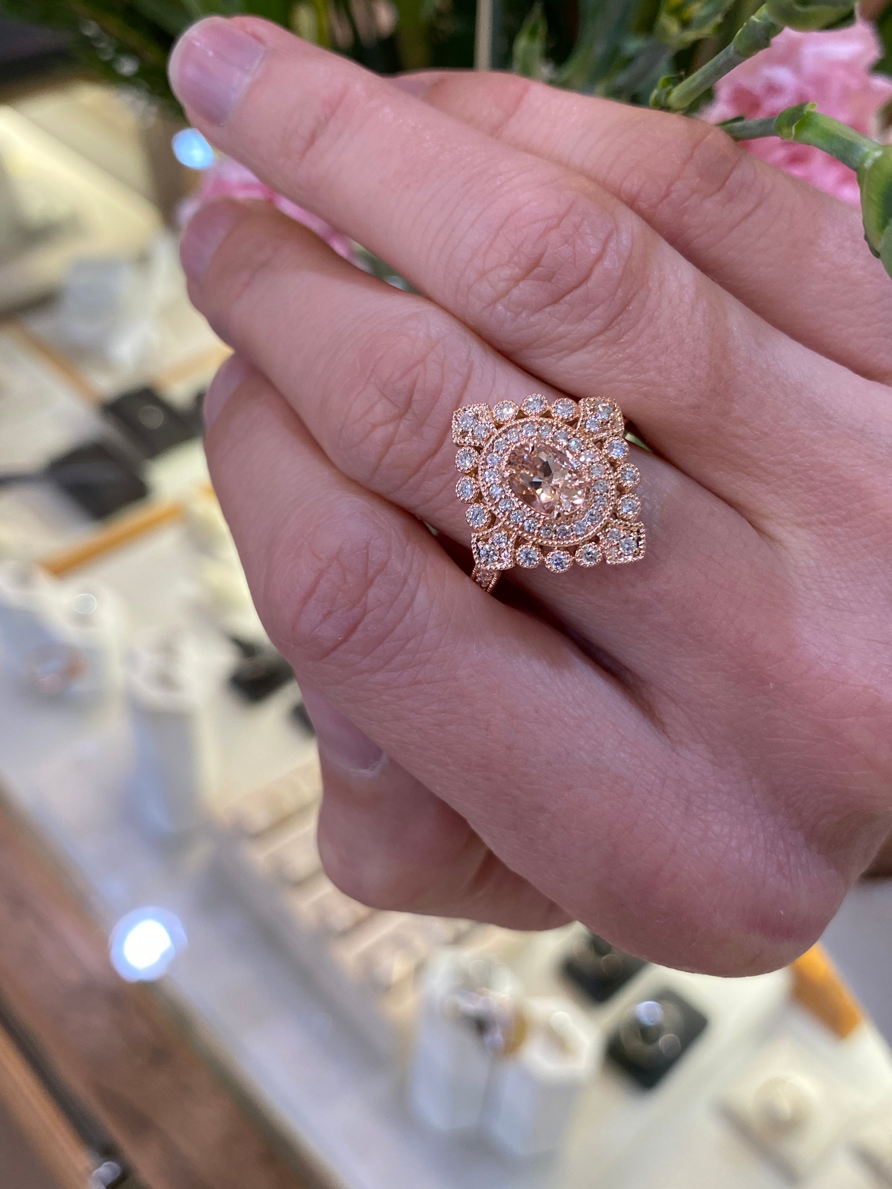 Fancy Vintage Inspired Morganite & Diamond Ring