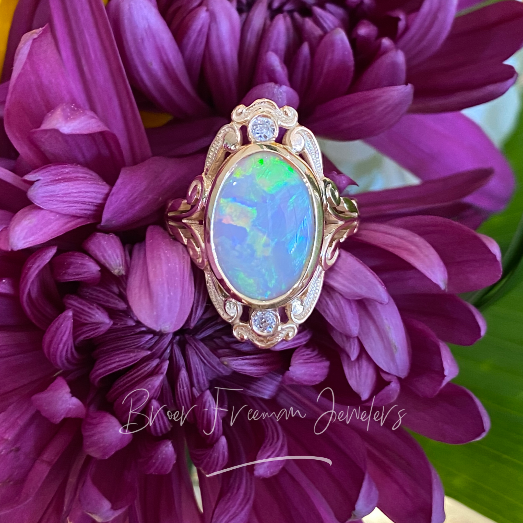 Vintage Opal & Diamond Ring