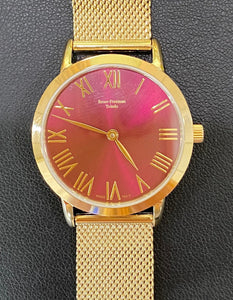 Crimson Dial Gold Mesh Bracelet Watch
