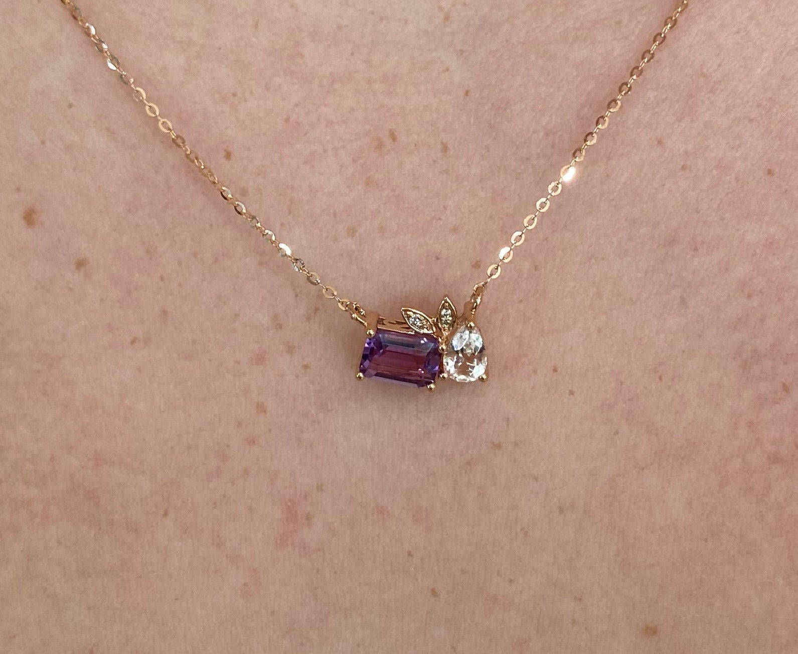 Amethyst and White Topaz Mosaic Necklace in Rose Gold
