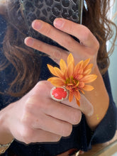 Load image into Gallery viewer, Coral & Diamond Halo Yellow Gold Ring