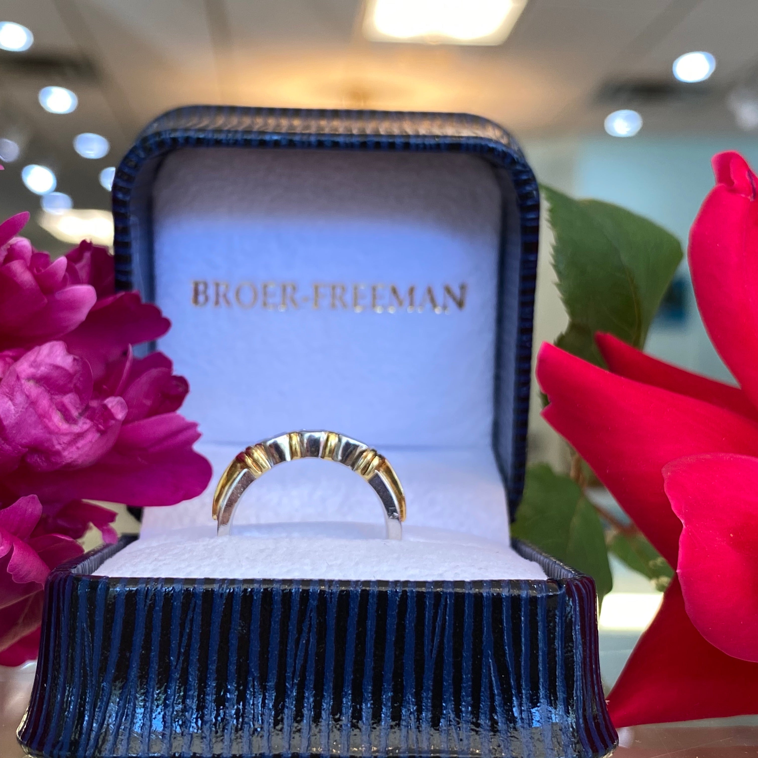 Platinum & 18K Yellow Gold Three Stone Diamond Ring