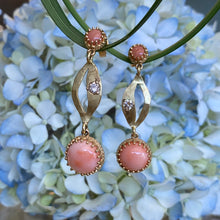 Load image into Gallery viewer, Custom Made Coral & Diamond Drop Earrings in 18K Yellow Gold