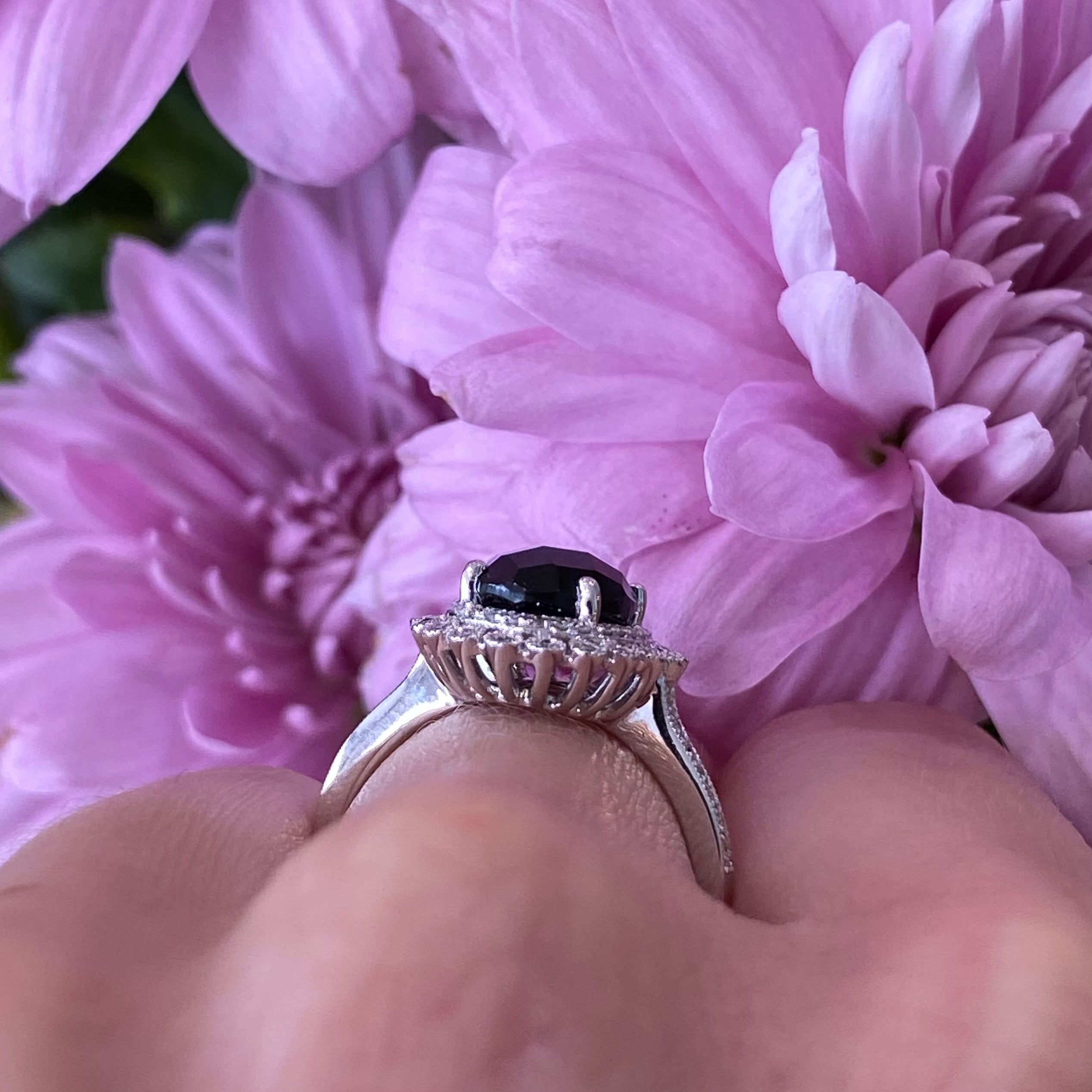 Black Onyx and Diamond Ring in White Gold