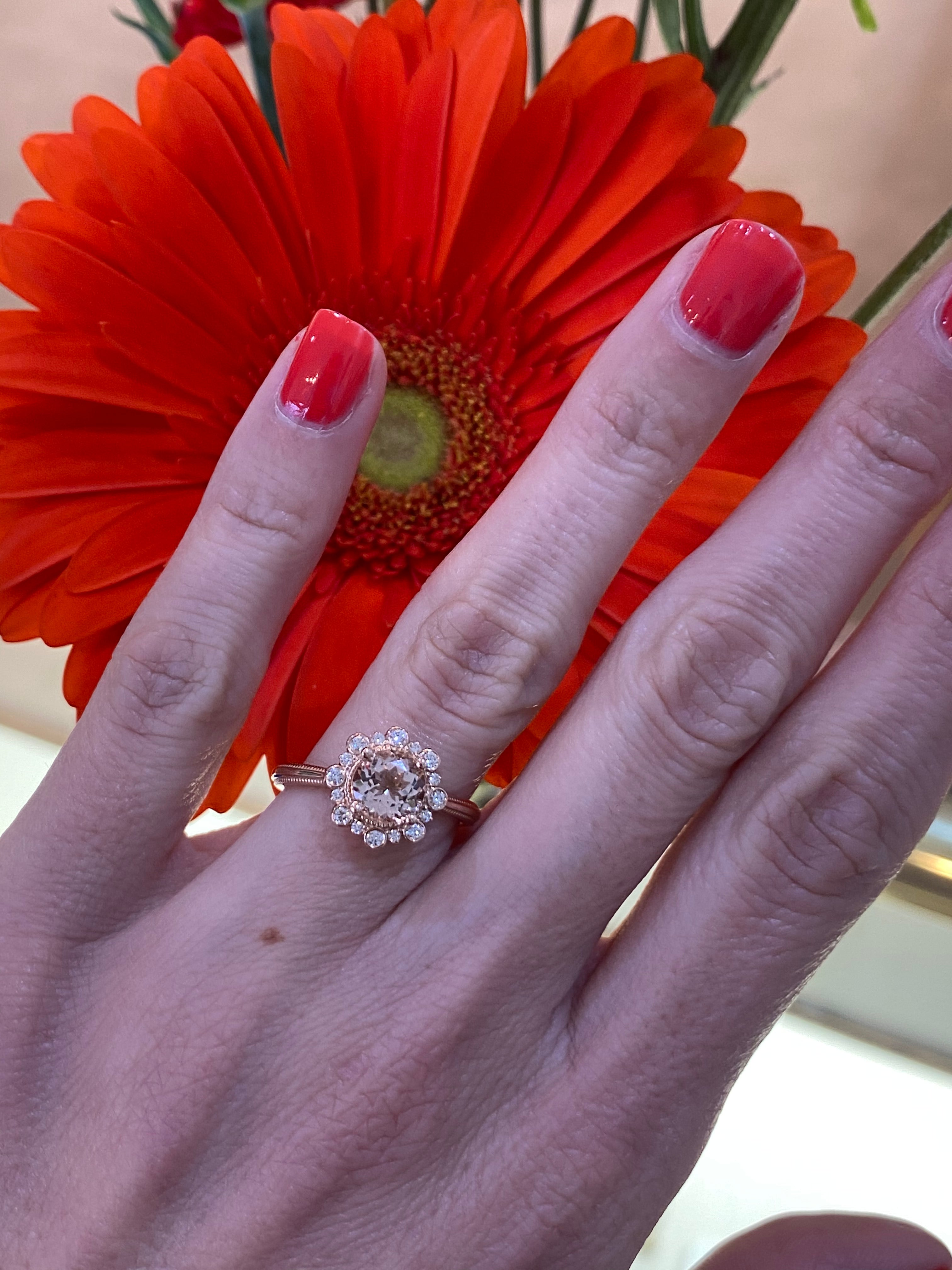 Morganite & Diamond Round Rose Gold Ring