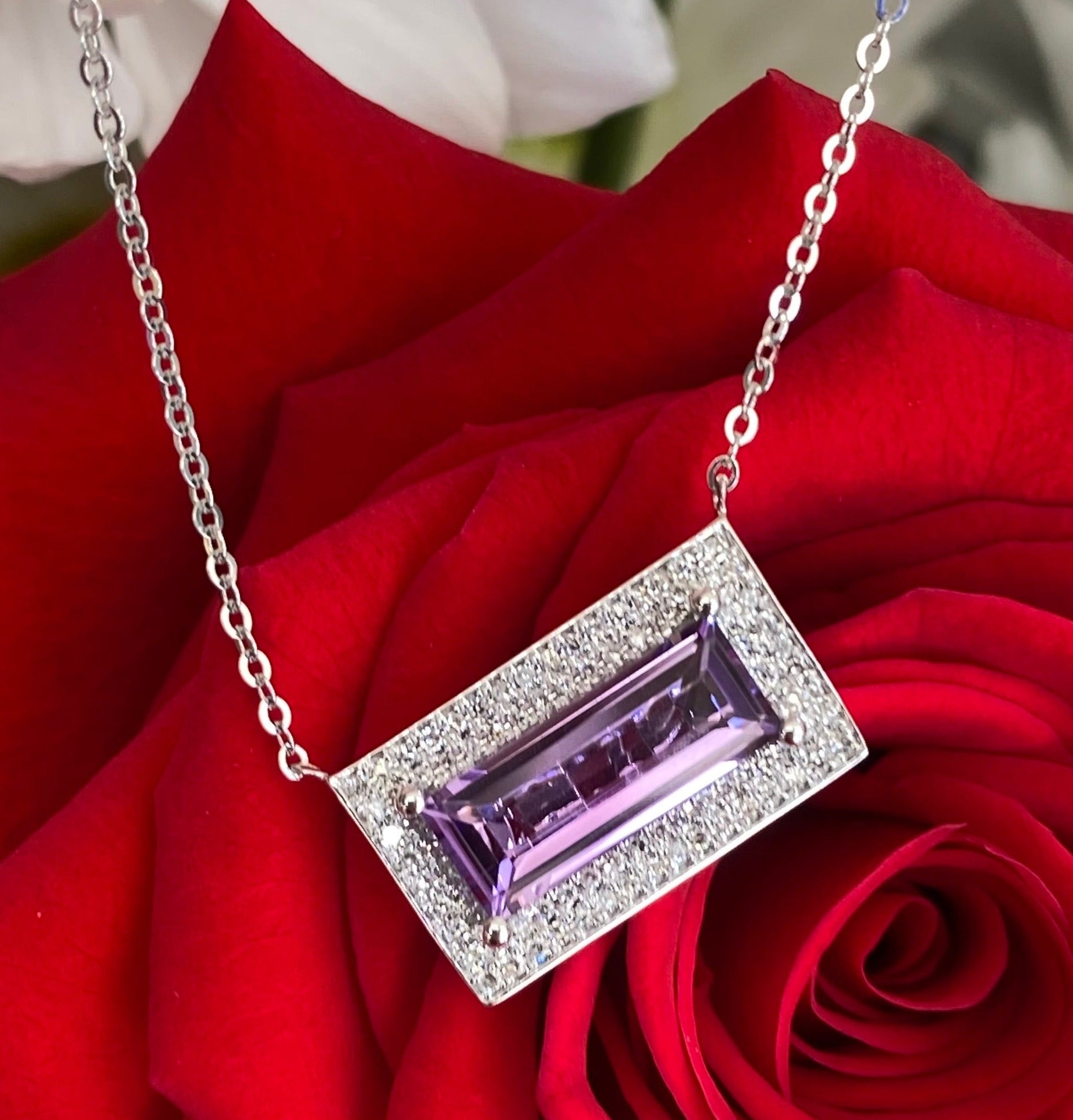 Amethyst & Diamond Frame Necklace