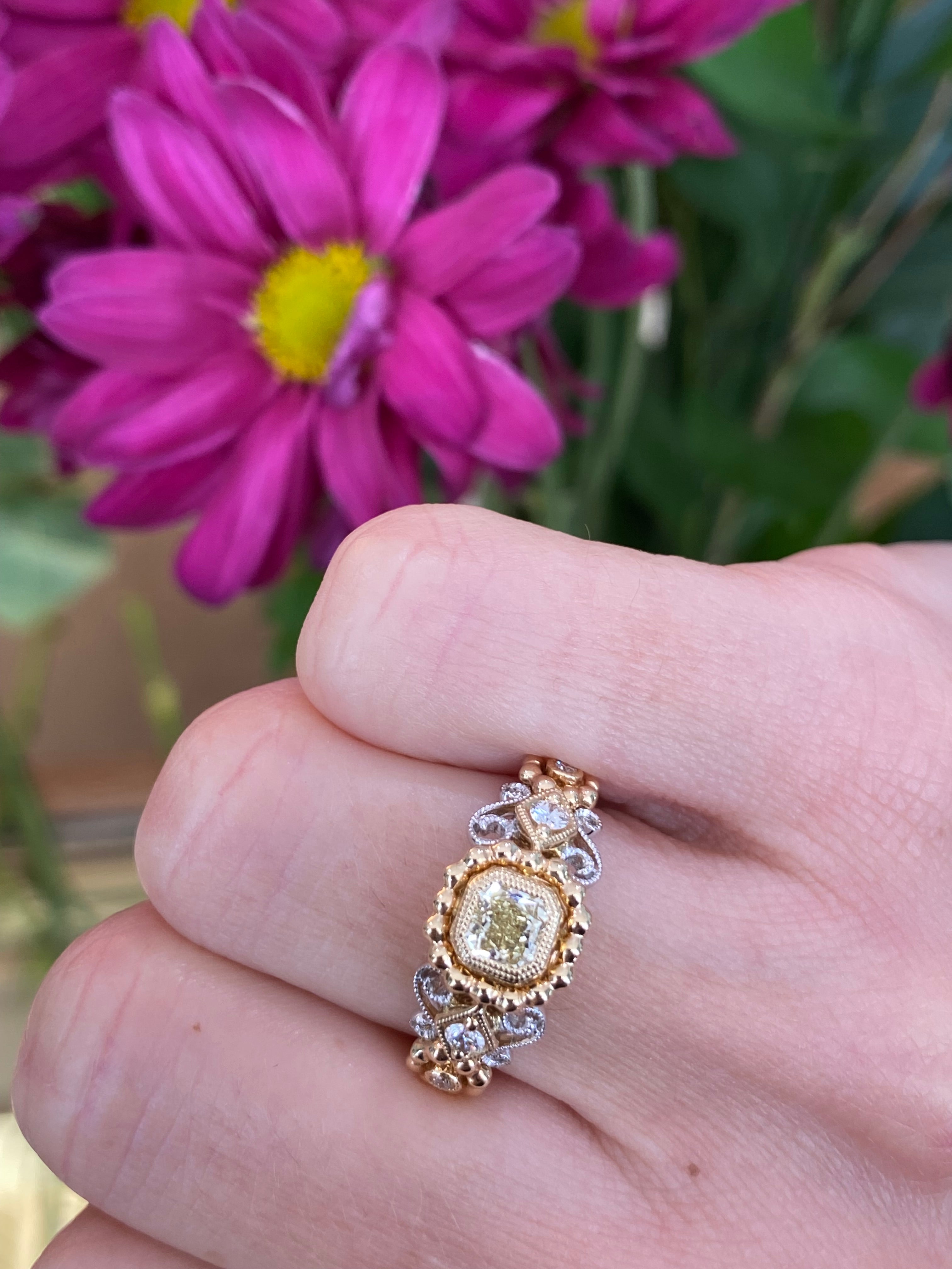 Yellow Diamond Two Tone Intricate Band Ring