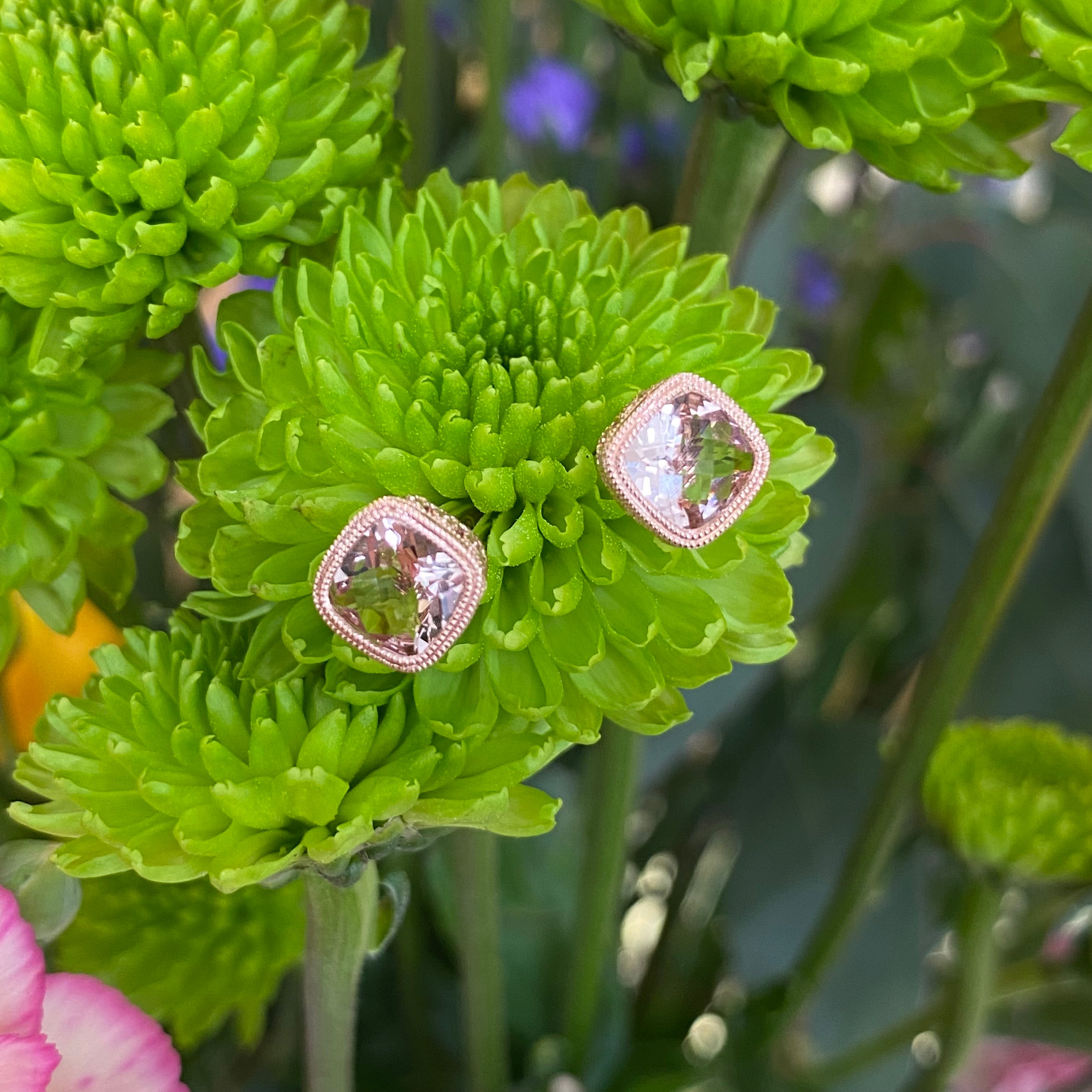 Checkerboard Morganite Stud Earrings