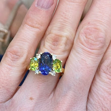 Load image into Gallery viewer, Oval Iolite, Peridot & Diamond Ring in 18K Yellow Gold