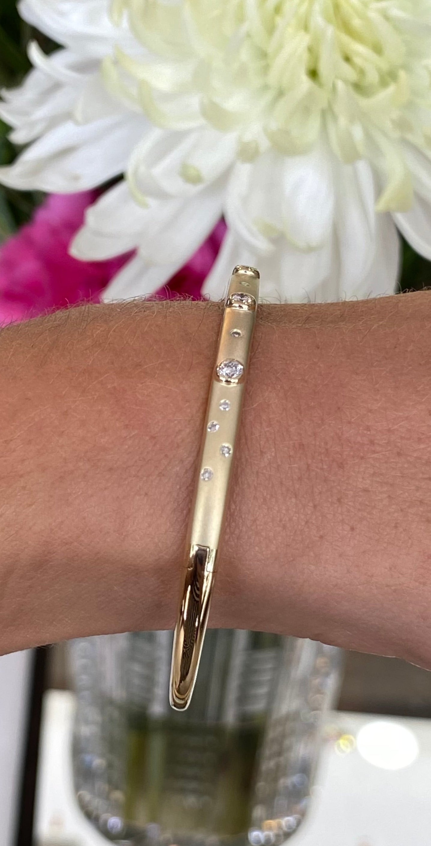 Diamond & Gold Satin Finish Bangle Bracelet