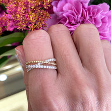 Load image into Gallery viewer, Diamond Beaded Criss-Cross Ring in Yellow Gold