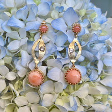 Load image into Gallery viewer, Custom Made Coral & Diamond Drop Earrings in 18K Yellow Gold