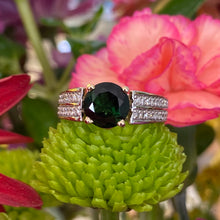 Load image into Gallery viewer, Green Tourmaline Double Diamond Band Ring