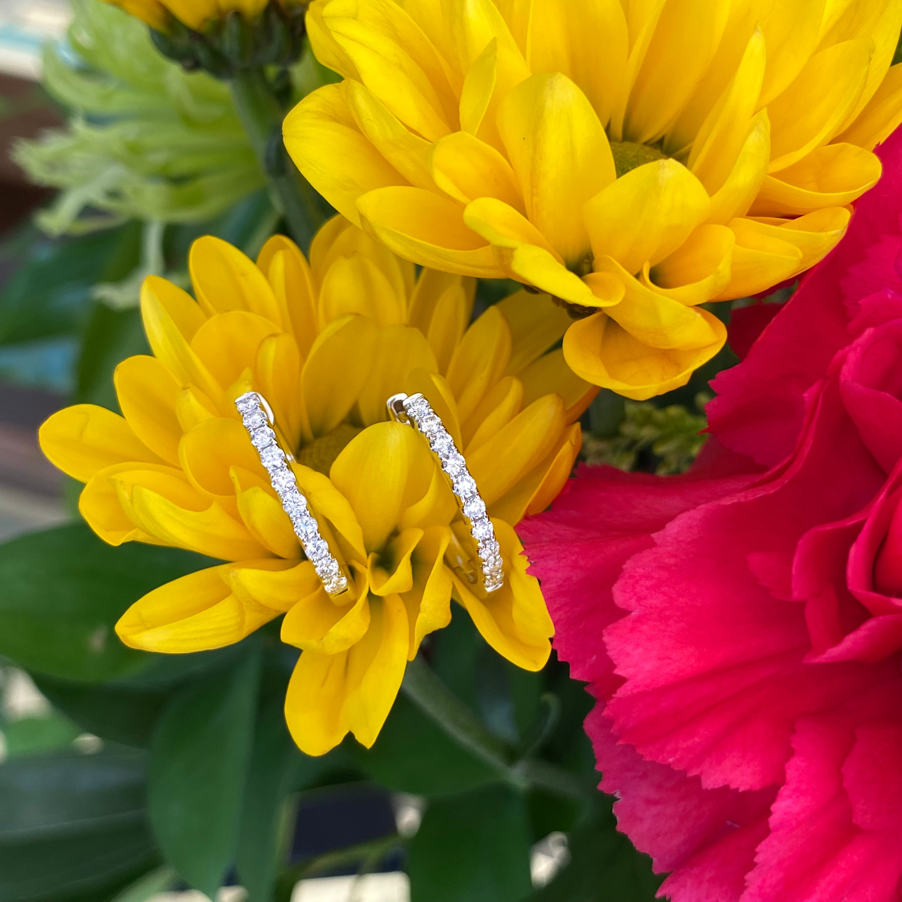 White Gold Diamond Medium Huggie Hoops