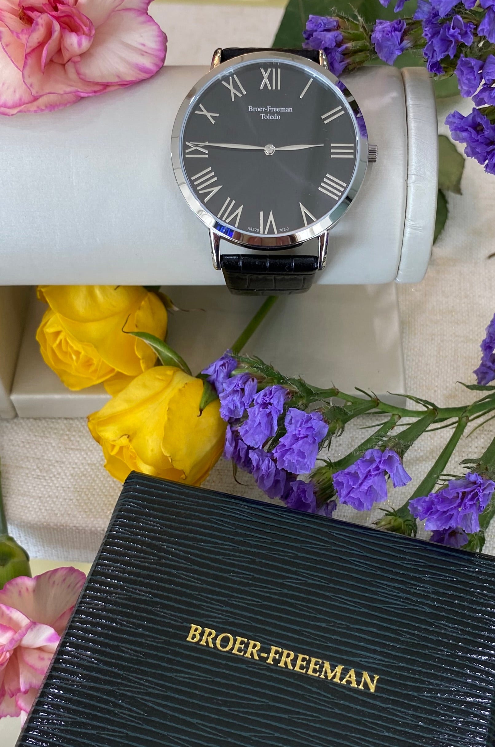 Black Dial Silver Toned Leather Watch