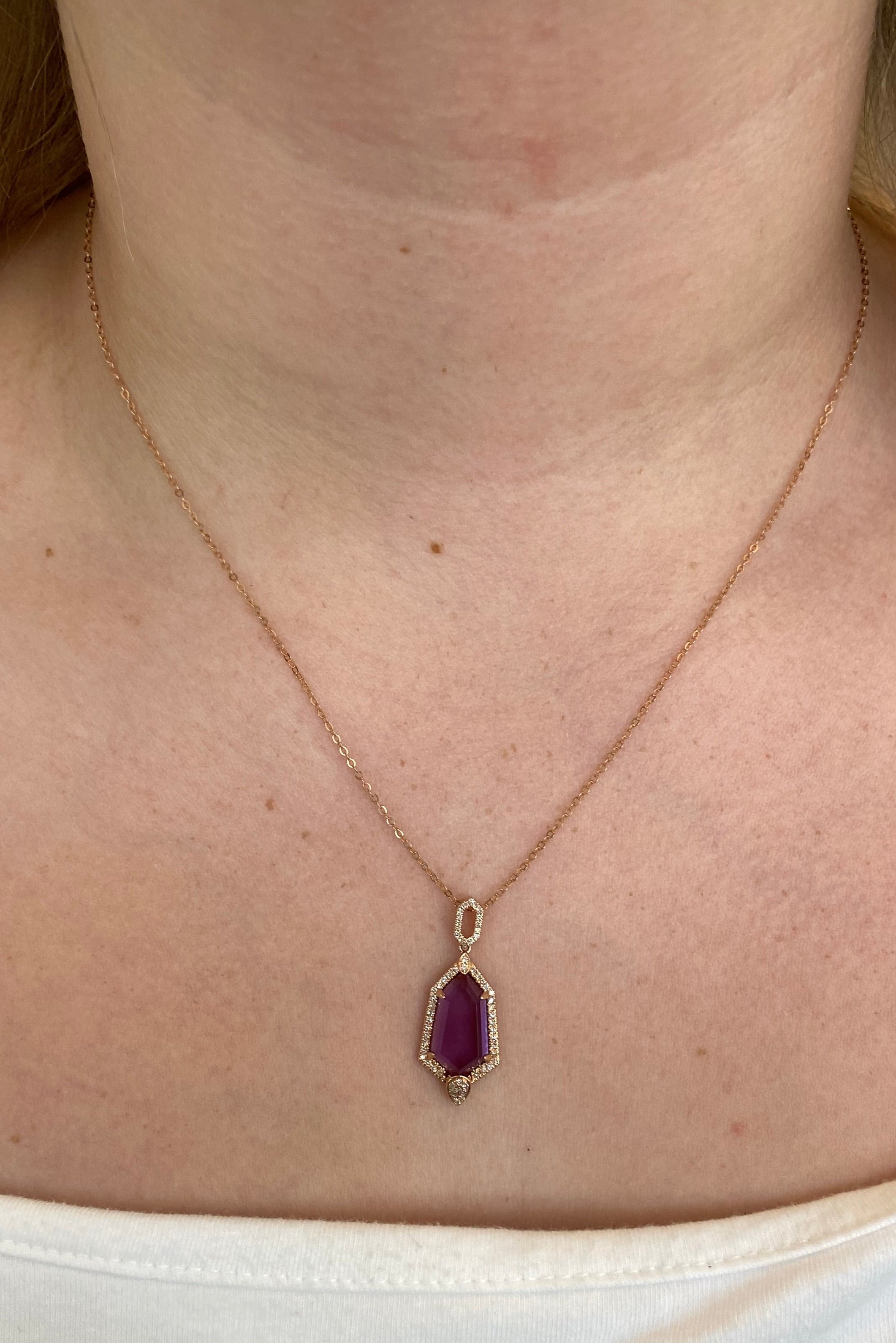 Amethyst Rose Gold Shield Necklace