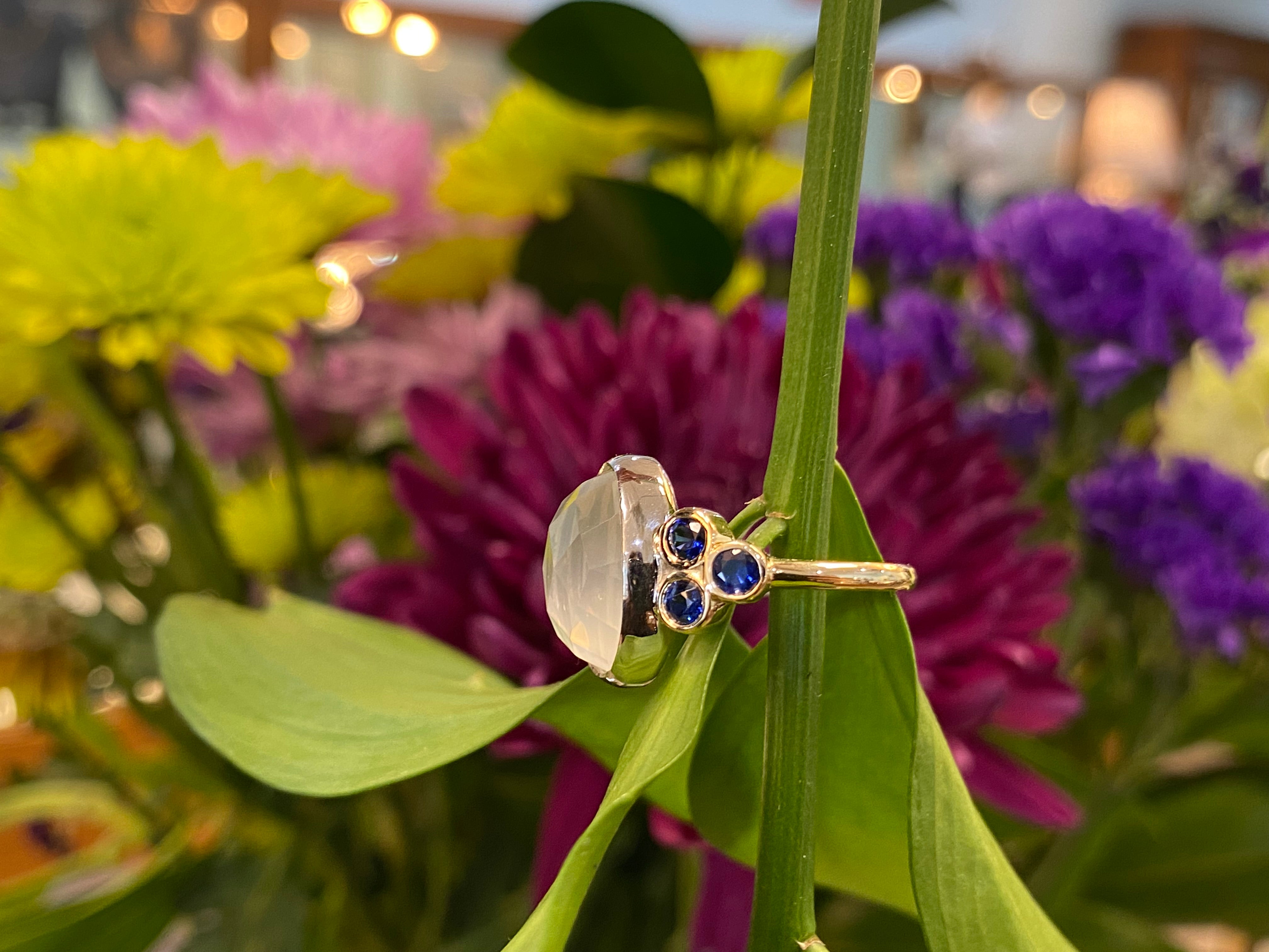 Moonstone & Sapphire One-of-a-kind Ring