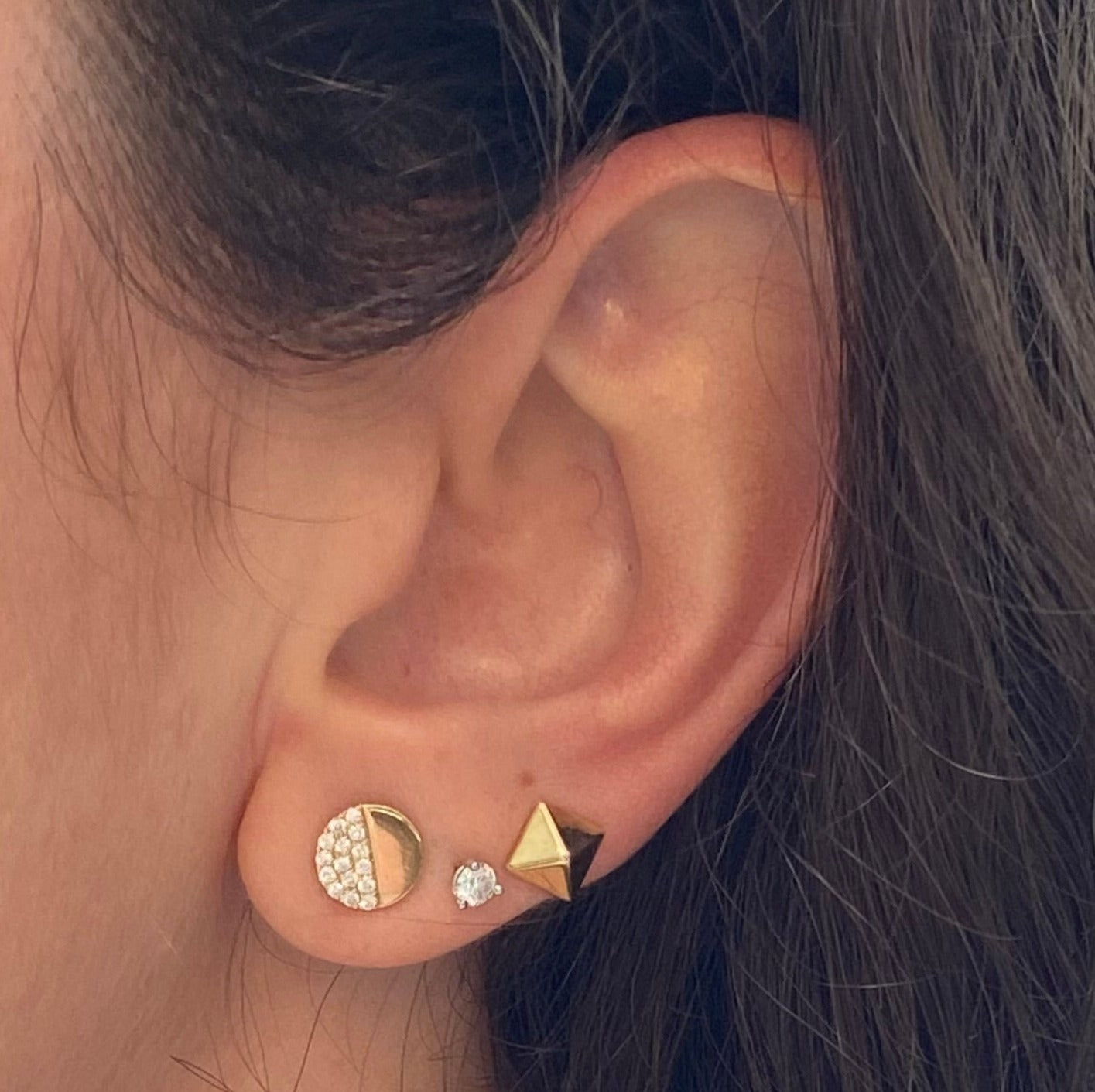 Half & Half Gold/Diamond Pavé Disk Earrings