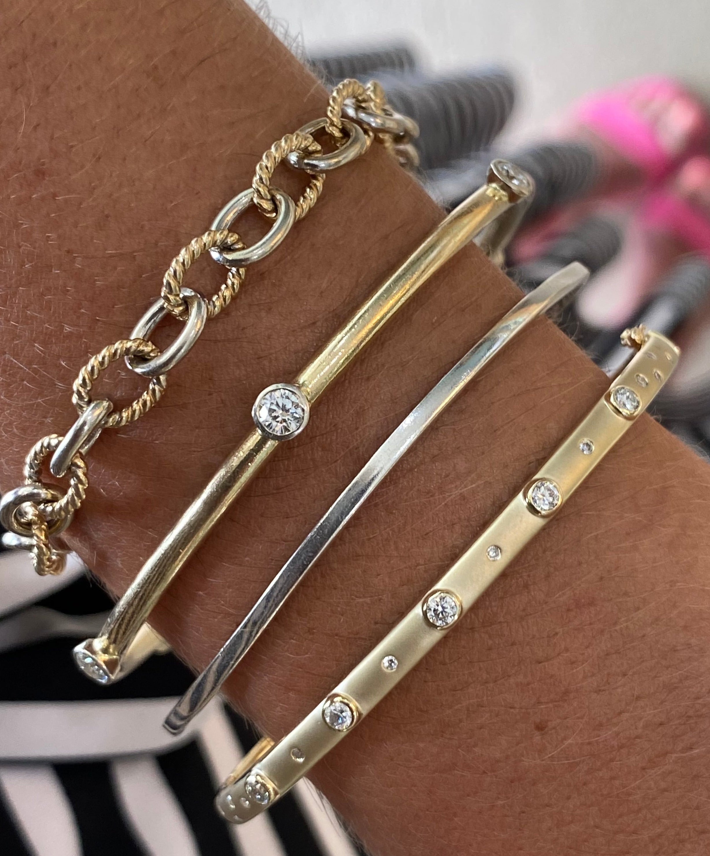 Diamond & Gold Satin Finish Bangle Bracelet