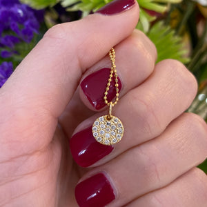 Petite diamond pavé necklace with diamond cut bead chain in yellow gold