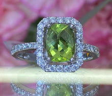 Load image into Gallery viewer, Peridot And Diamond Halo Ring