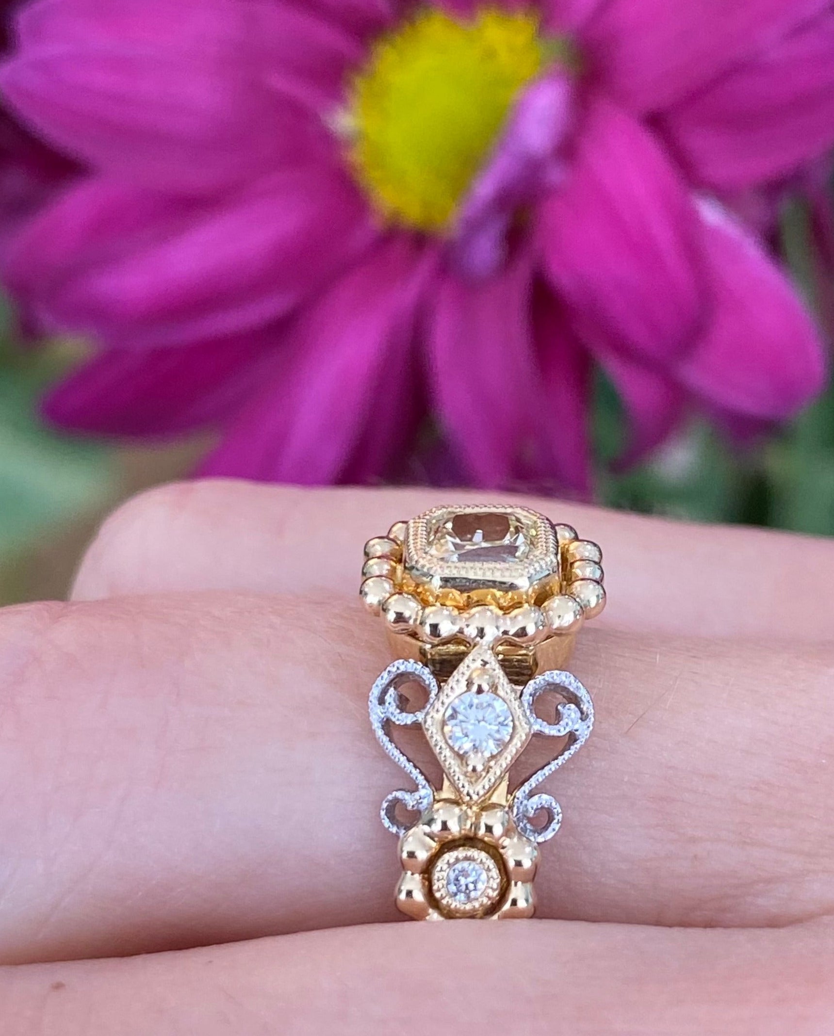 Yellow Diamond Two Tone Intricate Band Ring