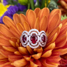 Load image into Gallery viewer, Oval Ruby & Diamond Three Stone Ring