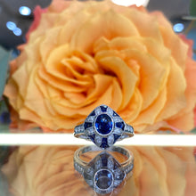 Load image into Gallery viewer, Sapphire & Diamond Vintage Inspired Ring