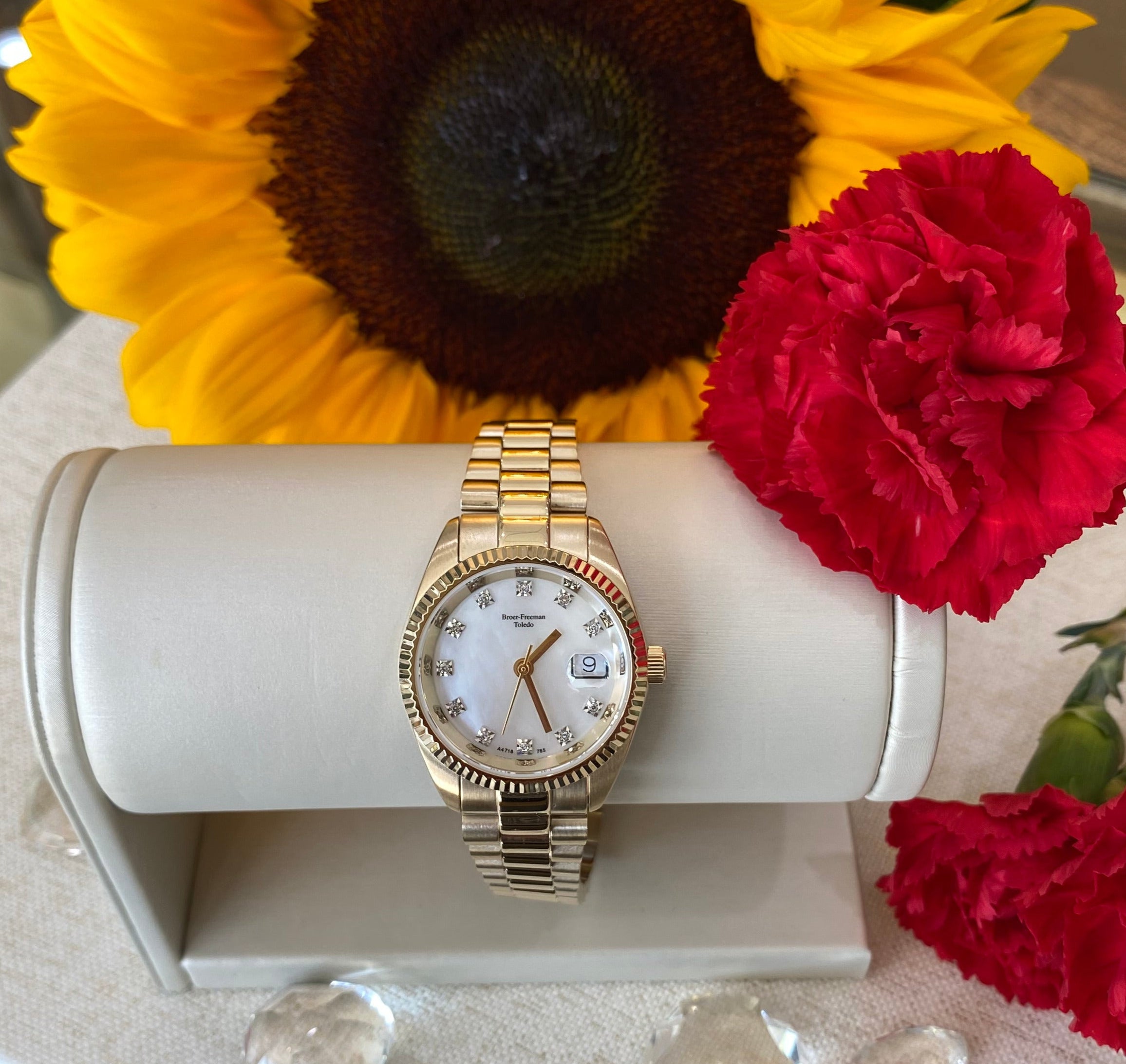 Mother Of Pearl and Diamond Gold Toned Watch