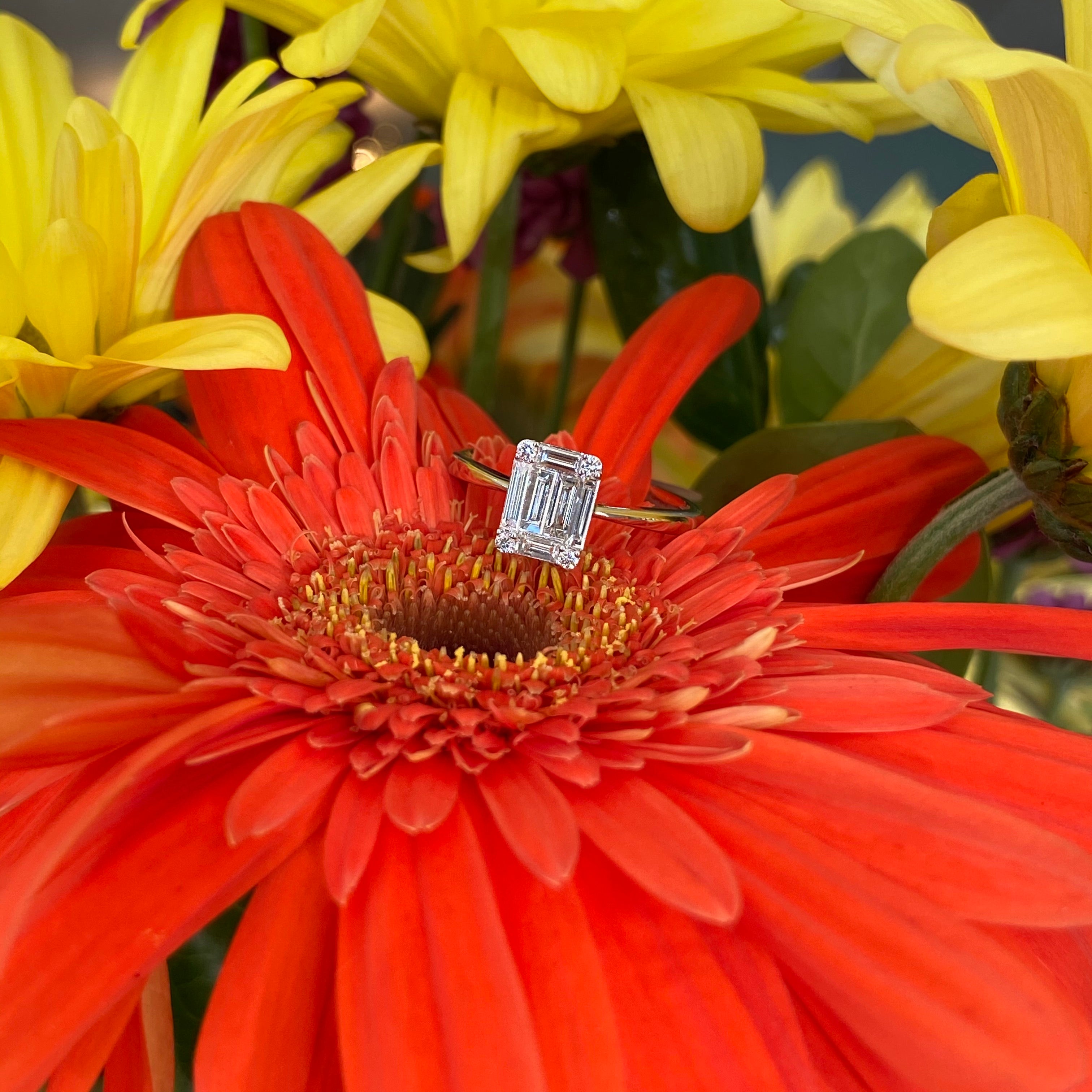Emerald Cut Diamond Shaped Mosaic Ring