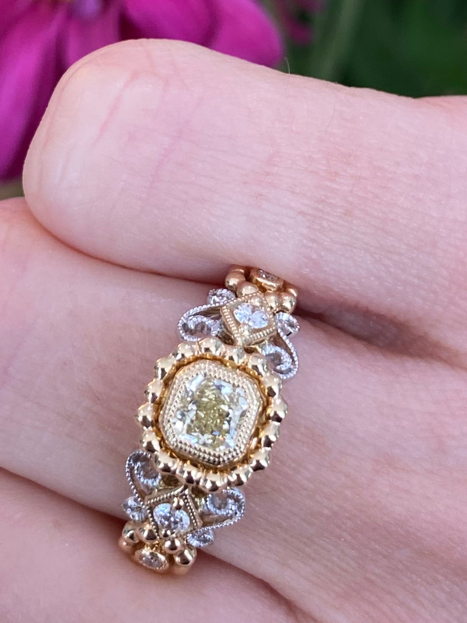 Yellow Diamond Two Tone Intricate Band Ring