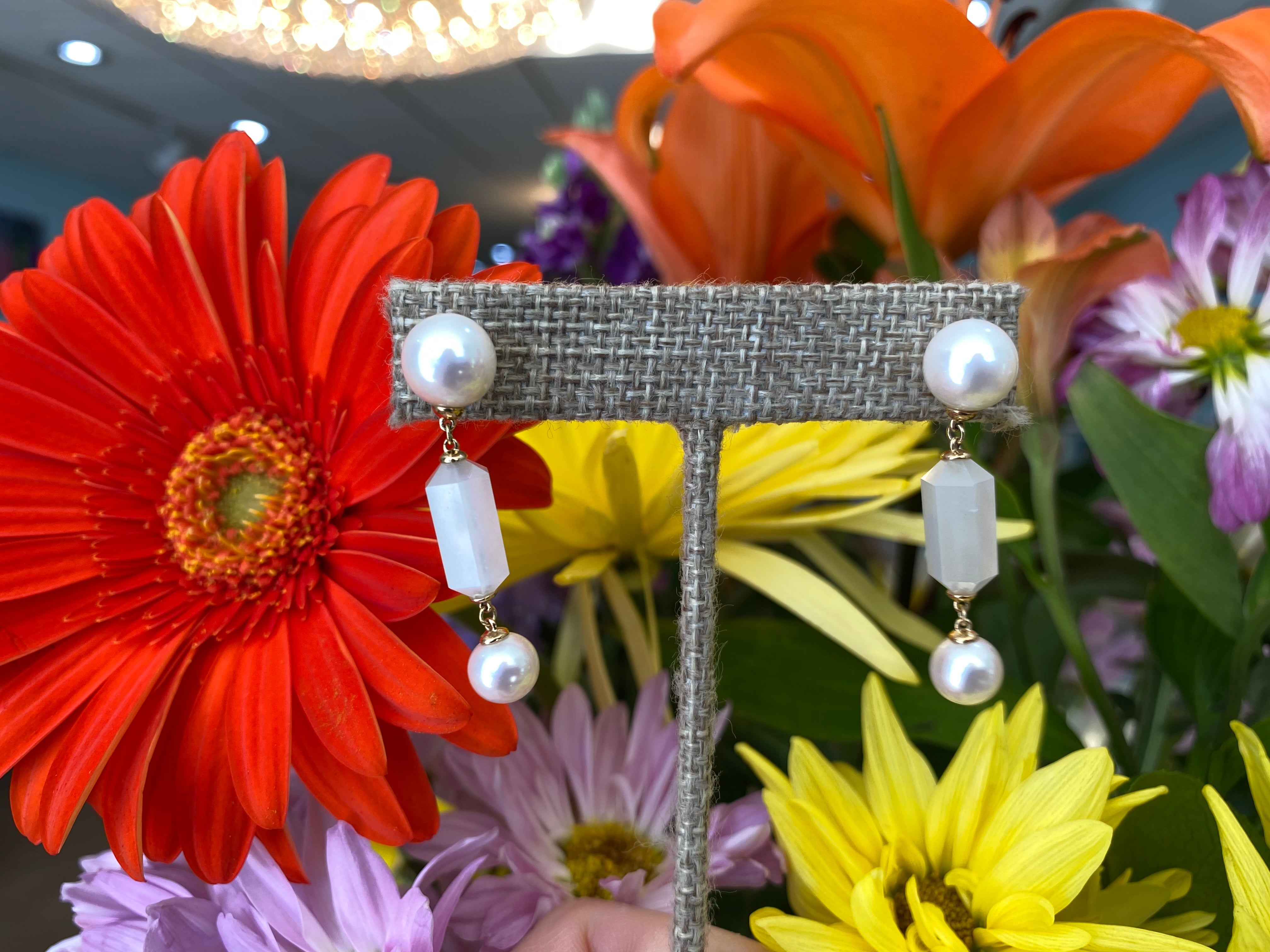 Moonstone & Pearl Drop Earrings