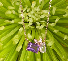 Load image into Gallery viewer, Amethyst and White Topaz Mosaic Necklace in Rose Gold